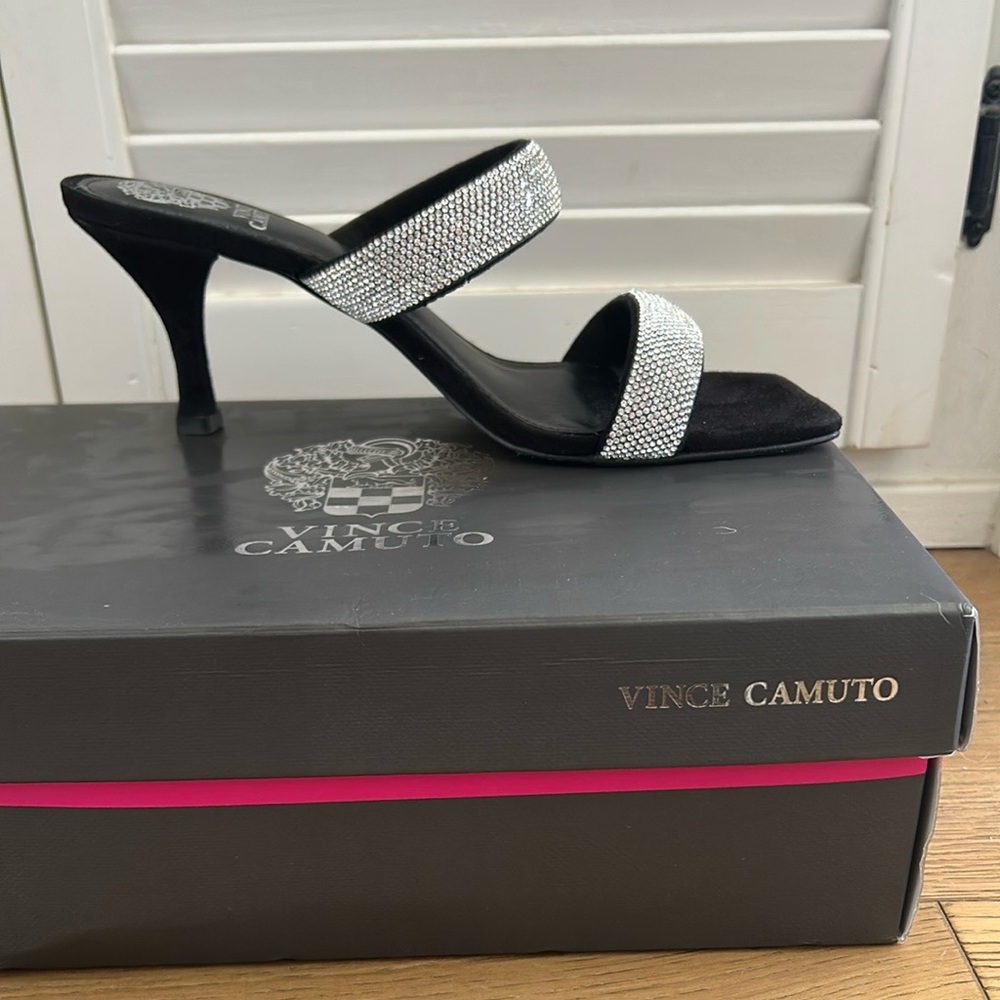 Vince Camuto Black True Suede and Silver Women's Heels